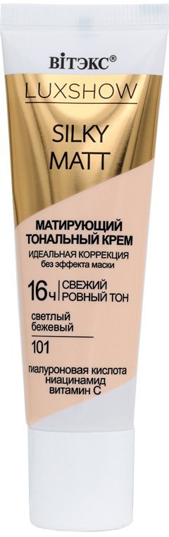 МАТИРУЮЩИЙ ТОНАЛЬНЫЙ КРЕМ без эффекта маски тон 101 Светлый бежевый SILKY MATT LUXSHOW Витэкс, 30 мл фото 1 &mdash; TD-EX.RU