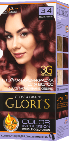 Стойкая крем-краска для волос (2 применения) Glori`s 3.4 гранатовый фото 1 &mdash; TD-EX.RU