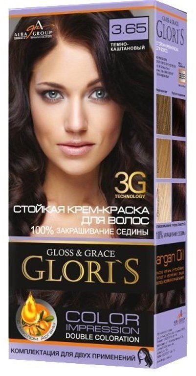 Стойкая крем-краска для волос (2 применения) Glori`s 3.65 темно-каштановый фото 1 &mdash; TD-EX.RU