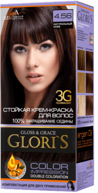 Стойкая крем-краска для волос (2 применения) Glori`s 4.56 натуральный кофе фото 1 &mdash; TD-EX.RU