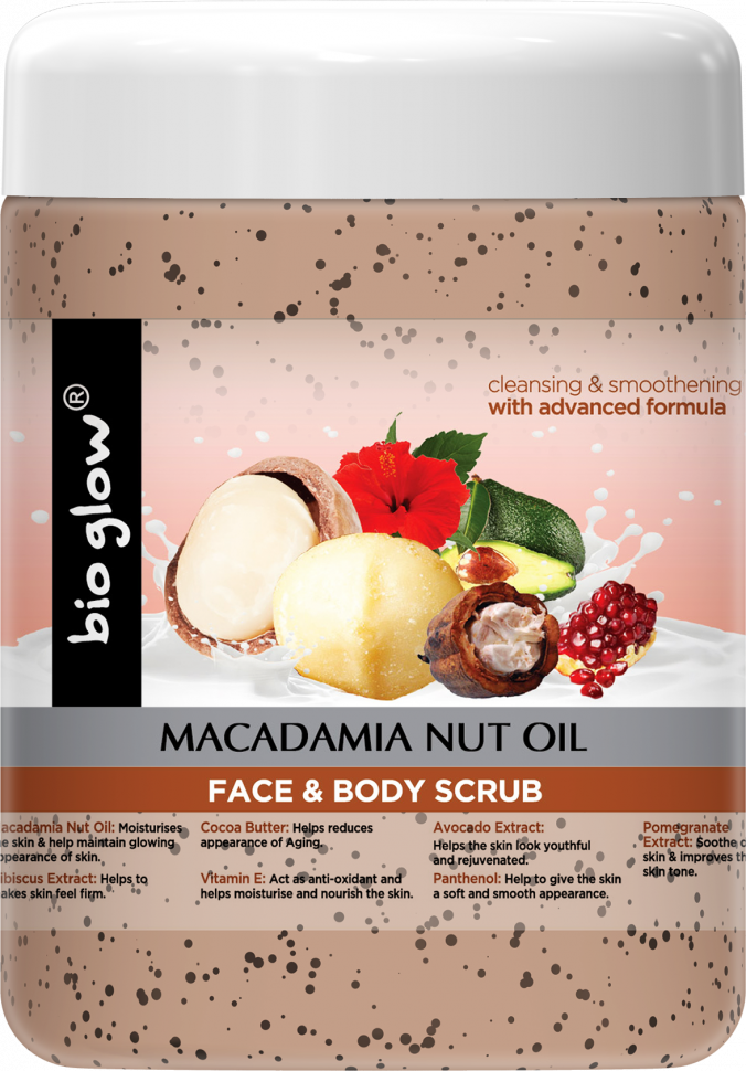 Скраб для лица и тела "Macadamia Nut Oil" с маслом ореха макадами, кокосовым маслом Bio Glow, 500 мл.      фото 1 &mdash; TD-EX.RU