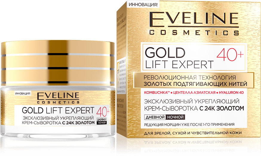 Укрепляющий крем-сыворотка Gold Lift Expert с 24к золотом 40+ Eveline, 50 мл фото 1 &mdash; TD-EX.RU