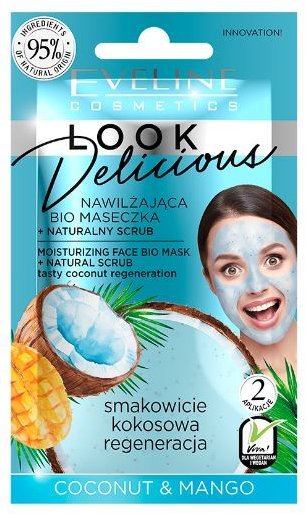 Увлажняющая bio маска для лица с натуральным скрабом COCONUT & MANGO серии LOOK DELICIOUS Eveline, 10 мл. фото 1 &mdash; TD-EX.RU