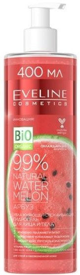 Увлажняюще-успокаивающий гидрогель для лица и тела 3 в 1 Watermelon 99% natural Eveline, 400 мл  фото 1 &mdash; TD-EX.RU