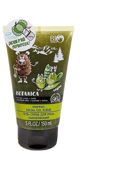 Гель-скраб для лица обновляющий: Кедровый орех, Базилик, Олива BOTANICA Bio World, 150 мл фото 1 &mdash; TD-EX.RU