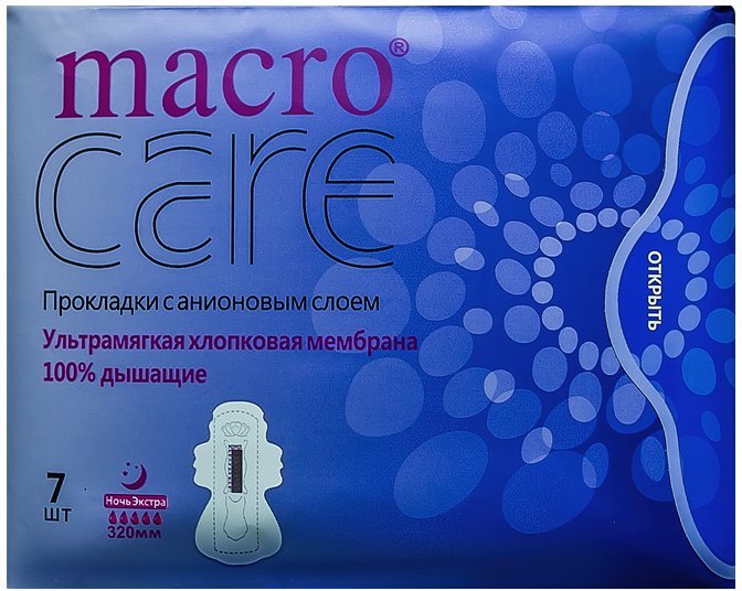 Гигиенические прокладки 320 мм Ночь Экстра MACROCARE 7 шт   фото 1 &mdash; TD-EX.RU