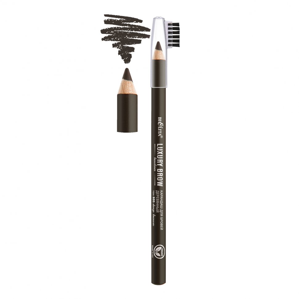 Карандаш для бровей деревянный LUXURY BROW тон тон 605 deep brown Белита    фото 1 &mdash; TD-EX.RU