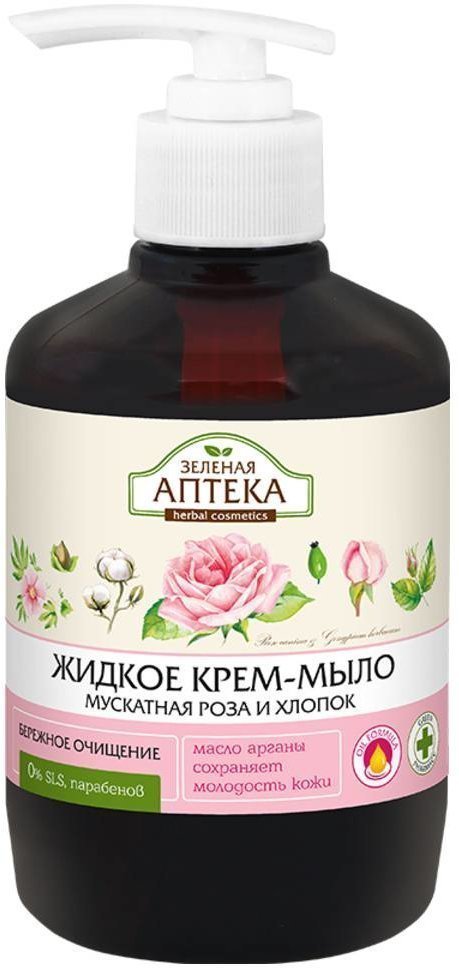 Жидкое крем-мыло "Мускатная роза и хлопок" Зеленая аптека, 460 мл фото 1 &mdash; TD-EX.RU