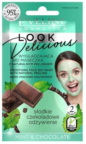 Разглаживающая биoмаска для лица с натуральным скрабом Мята и шоколад Look Delicious Eveline, 10 мл  фото 1 &mdash; TD-EX.RU