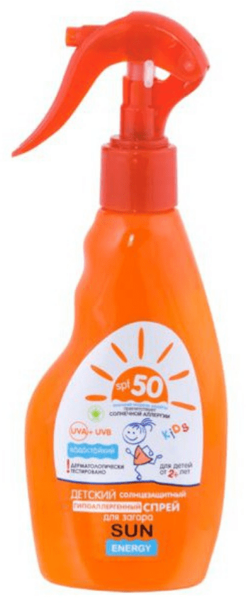 Гипоаллергенный солнцезащитный спрей для загара Детский SPF50 Sun Energy, 200 мл фото 1 &mdash; TD-EX.RU