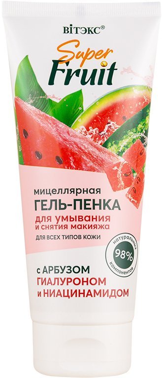 Мицеллярная гель-пенка для умывания и снятия макияжа с арбузом, гиалуроном и ниацинамидом SUPER FRUIT Витэкс, 200мл. фото 1 &mdash; TD-EX.RU