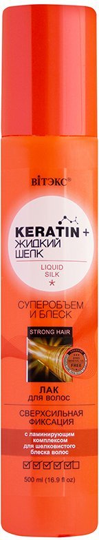 Лак для волос сверхсильной фиксации "СУПЕРОБЪЕМ и БЛЕСК" KERATIN&ЖИДКИЙ ШЕЛК Витэкс, 215 мл. фото 1 &mdash; TD-EX.RU