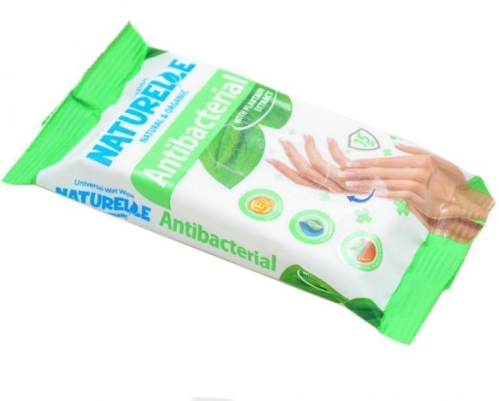 Naturelle Влажные салфетки Antibacterial с экстрактом листья подорожника, 15 шт фото 1 &mdash; TD-EX.RU