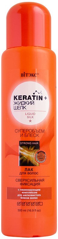 Лак для волос сверхсильной фиксации "СУПЕРОБЪЕМ и БЛЕСК" KERATIN&ЖИДКИЙ ШЕЛК (сменный блок)  Витэкс, 500 мл фото 1 &mdash; TD-EX.RU