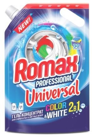 Гель-концентрат для стирки белых и цветных вещей "Romax Professional"  Дой-пак Romax, 1.5 кг   фото 1 &mdash; TD-EX.RU