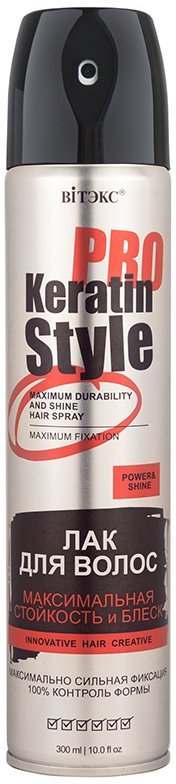 Лак для волос "МАКСИМАЛЬНАЯ СТОЙКОСТЬ И БЛЕСК" Keratin PRO Style Витэкс, 300 мл фото 1 &mdash; TD-EX.RU
