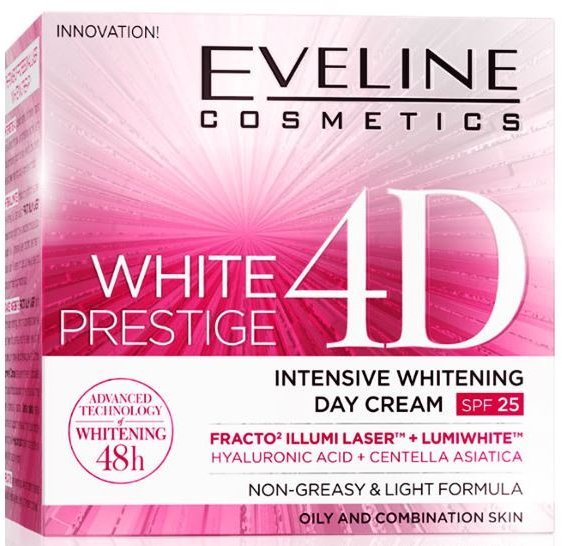 Крем для лица дневной выравнивающий тон кожи SPF25 White Prestige 4D Eveline, 50 мл   фото 1 &mdash; TD-EX.RU