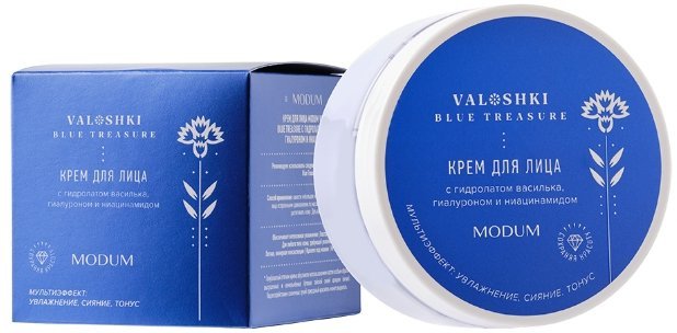 Крем для лица VALOSHKI. BLUE TREASURE с гидролатом василька, гиалуроном и ниацинамидом MODUM, 100 г фото 1 &mdash; TD-EX.RU