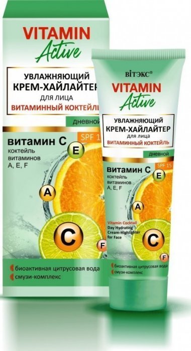 Увлажняющий крем - хайлайтер для лица Витаминный коктейль SPF 15 Дневной Витэкс, 40 мл &mdash; TD-EX.RU