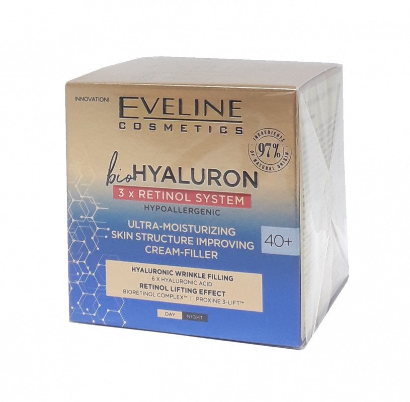 Ультраувлажняющий крем-филлер 40+ дневной/ночной серии bioHYALURON 3 x RETINOL SYSTEM Eveline, 50мл фото 1 &mdash; TD-EX.RU