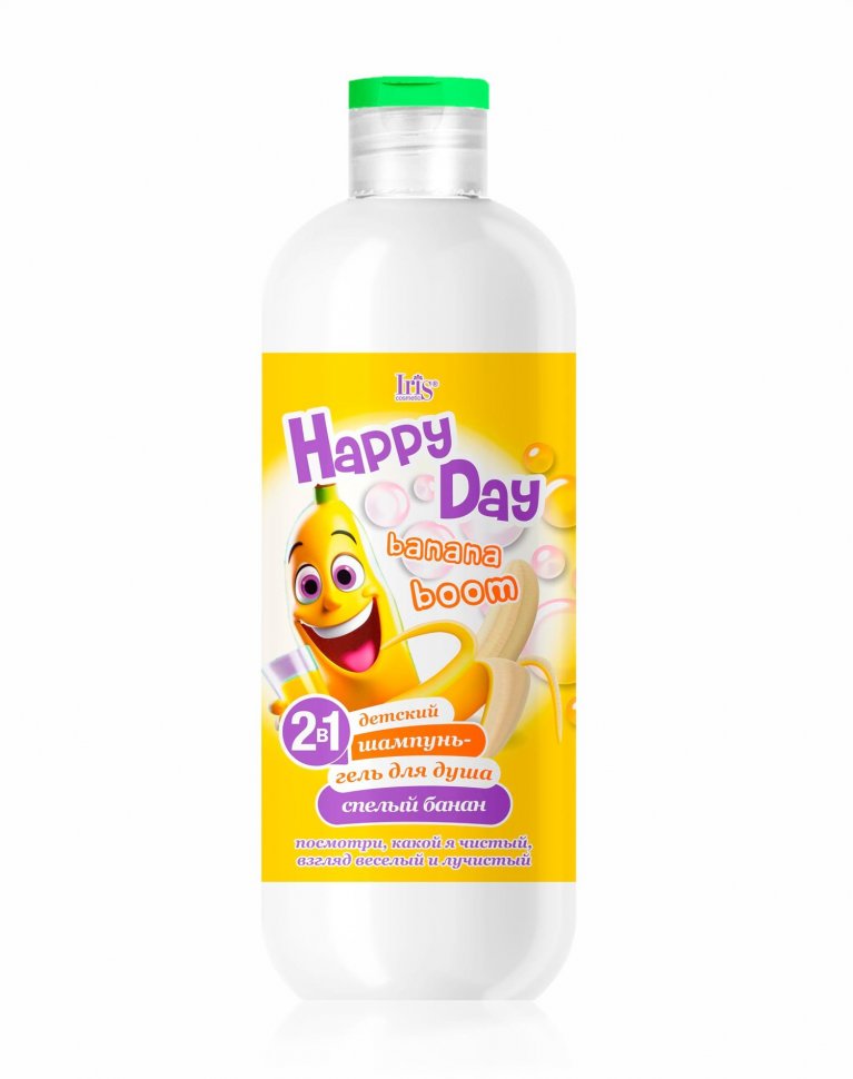 Детский шампунь-гель для душа 2 в 1 СПЕЛЫЙ БАНАН Happy Day IRIS 500 мл.  фото 1 &mdash; TD-EX.RU