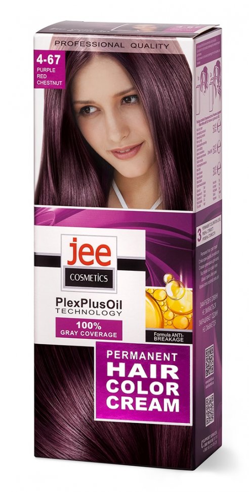 Стойкая крем-краска для волос JEE COSMETICS тон 4-67 Фиолетово-красный каштан фото 1 &mdash; TD-EX.RU