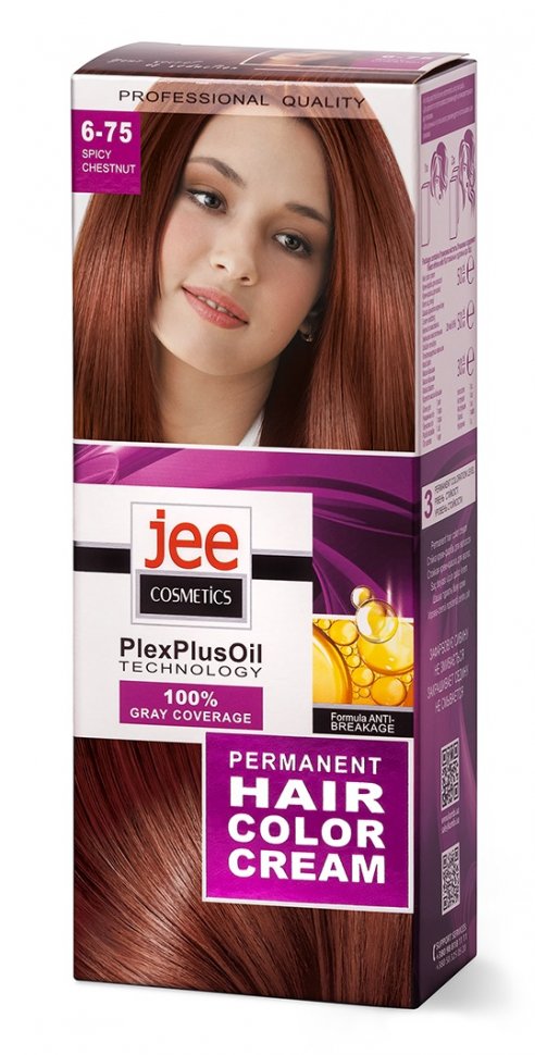 Стойкая крем-краска для волос JEE COSMETICS тон 6-75 Пряный каштан фото 1 &mdash; TD-EX.RU