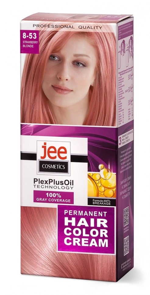 Стойкая крем-краска для волос JEE COSMETICS тон 8-53 Клубничный блонд фото 1 &mdash; TD-EX.RU