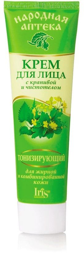 Крем для лица с крапивой и чистотелом для жирной и комбинированной кожи Народная аптека Iris, 100 мл  фото 1 &mdash; TD-EX.RU