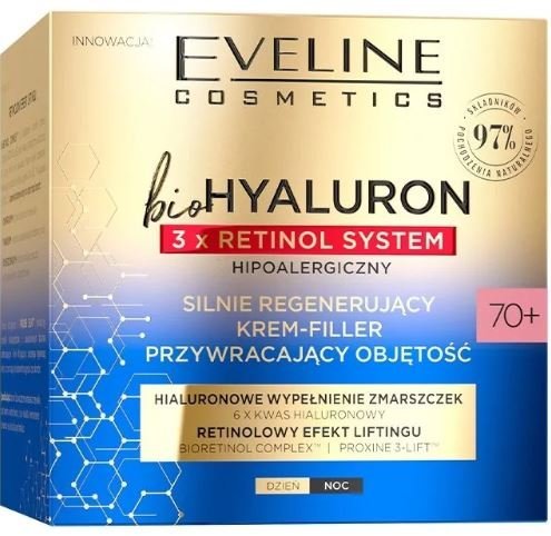 Интенсивно-регенерирующий крем-филлер против морщин день/ночь 70+ BioHyaluron 3x Retinol System Eveline, 50 мл  фото 1 &mdash; TD-EX.RU