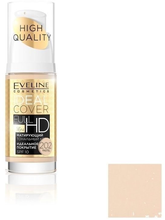 Матирующий тональный крем Ideal Cover Full HD SPF10 №202 Pastel Eveline, 30 мл фото 1 &mdash; TD-EX.RU