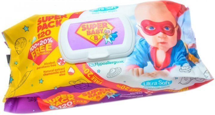 Влажные салфетки SuperPack Ромашка и алоэ Super Baby, 120 шт фото 1 &mdash; TD-EX.RU