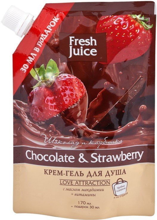 Крем-гель для душа "Chocolate & Strawberry" Дой-пак Fresh Juice, 200 мл фото 1 &mdash; TD-EX.RU