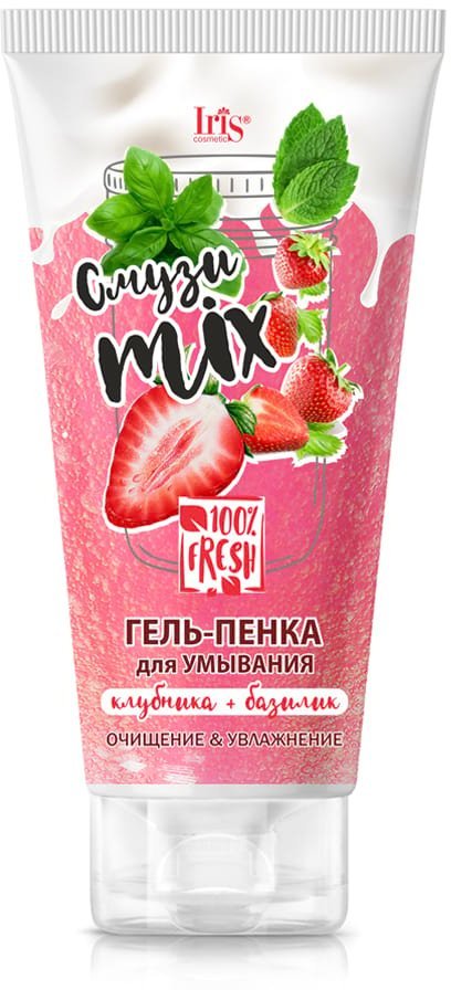 Гель-пенка для умывания клубника+базилик Смузи miх IRIS, 170 г.    фото 1 &mdash; TD-EX.RU