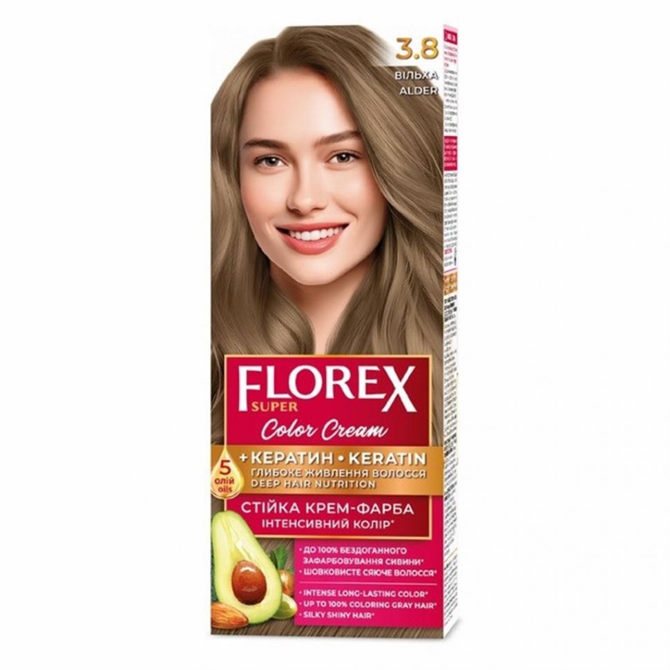 Florex-Super NEW КЕРАТИН Краска для волос 3.8 Ольха фото 1 &mdash; TD-EX.RU