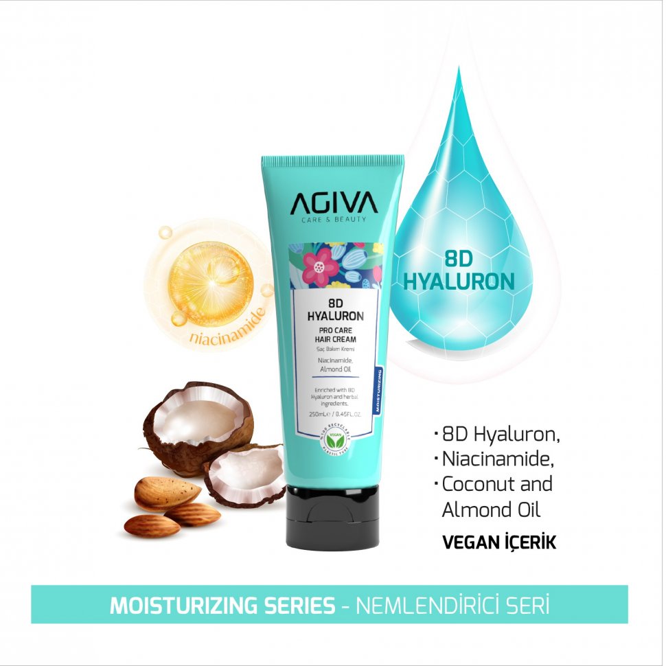 Крем-кондиционер для волос 8D HYOLURON PRO CARE AGİVA, 250 мл фото 1 &mdash; TD-EX.RU