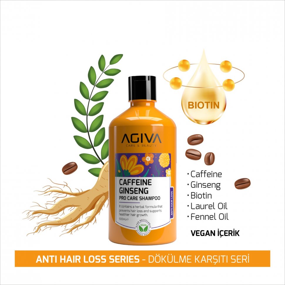 Шампунь для волос CAFFEINE GINSENG PRO CARE AGİVA, 500 мл.  фото 1 &mdash; TD-EX.RU